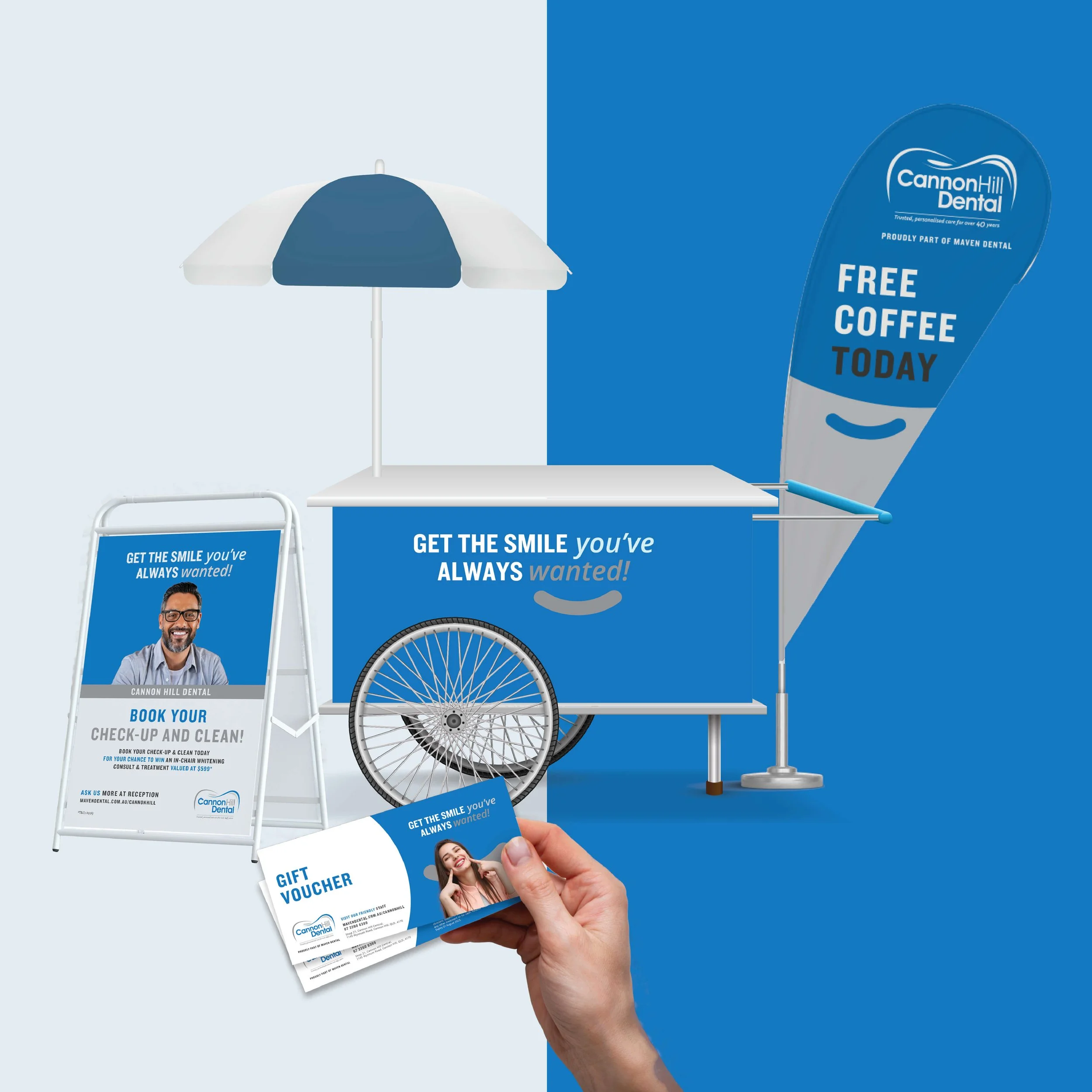 Branded Cannon Hill Dental takeaway coffee cup served during the activation campaign.