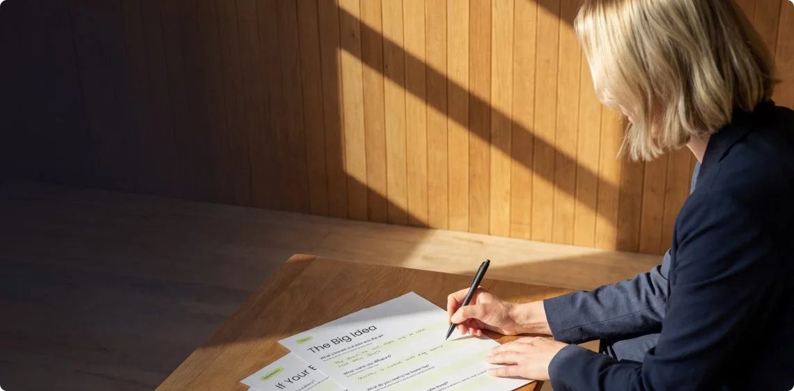 Brand strategy workshop in Brisbane with founder completing brand positioning questionnaire