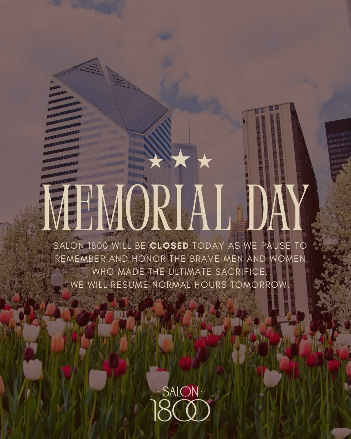 Today, we pause to remember and honor the brave men and women who gave their lives in service to our country. Wishing everyone a meaningful Memorial Day as we reflect with gratitude and remembrance. 🇺🇸

Salon 1800 will be closed today and will resu