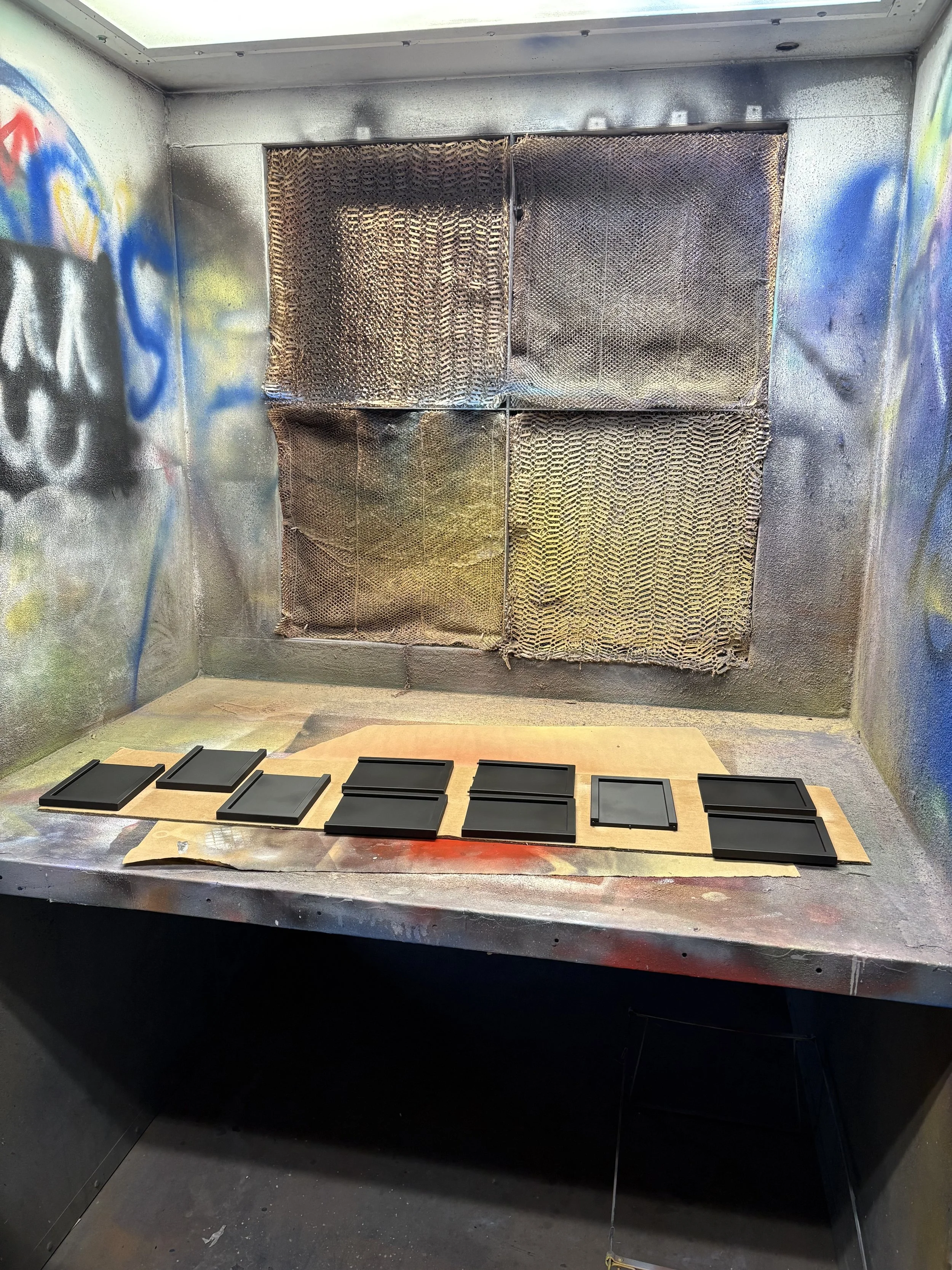 Sanded and top-coated frames before epoxy