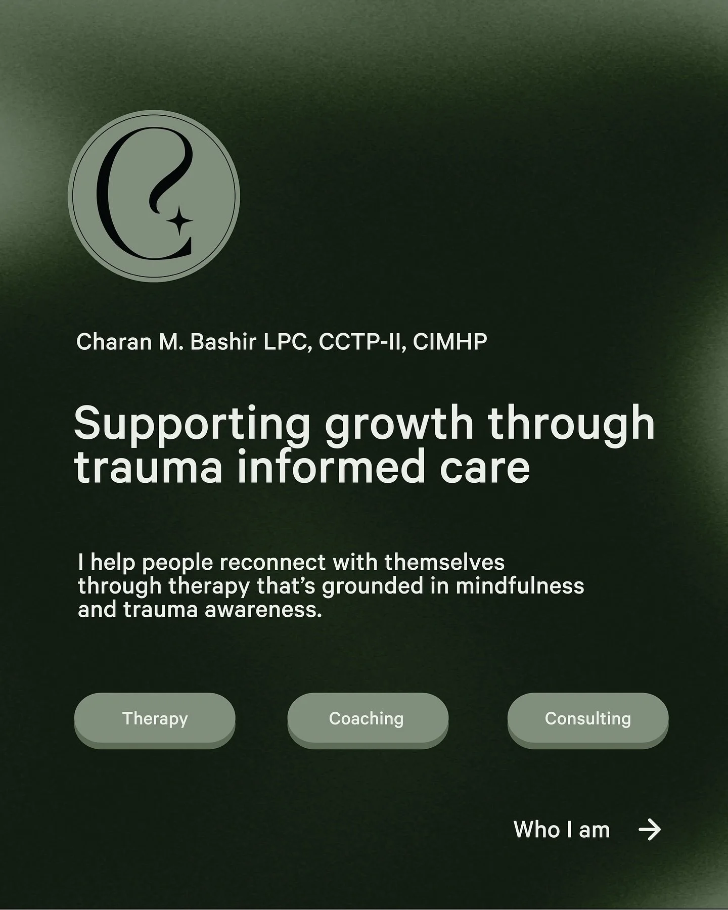 &rarr; Scroll to discover more about me &mdash; learn more at charanbashir.com 

&bull;

Explore the links in my bio to connect! 

&bull;

#therapy #mentalhealth #selfcare #coaching #mindfulness #traumainformedcare #healing