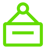 Green outline of a hanging sign with a rectangular shape and a circle at the top for hanging.