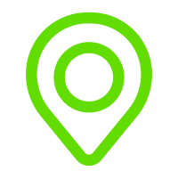 Green map location pin icon on a black background.
