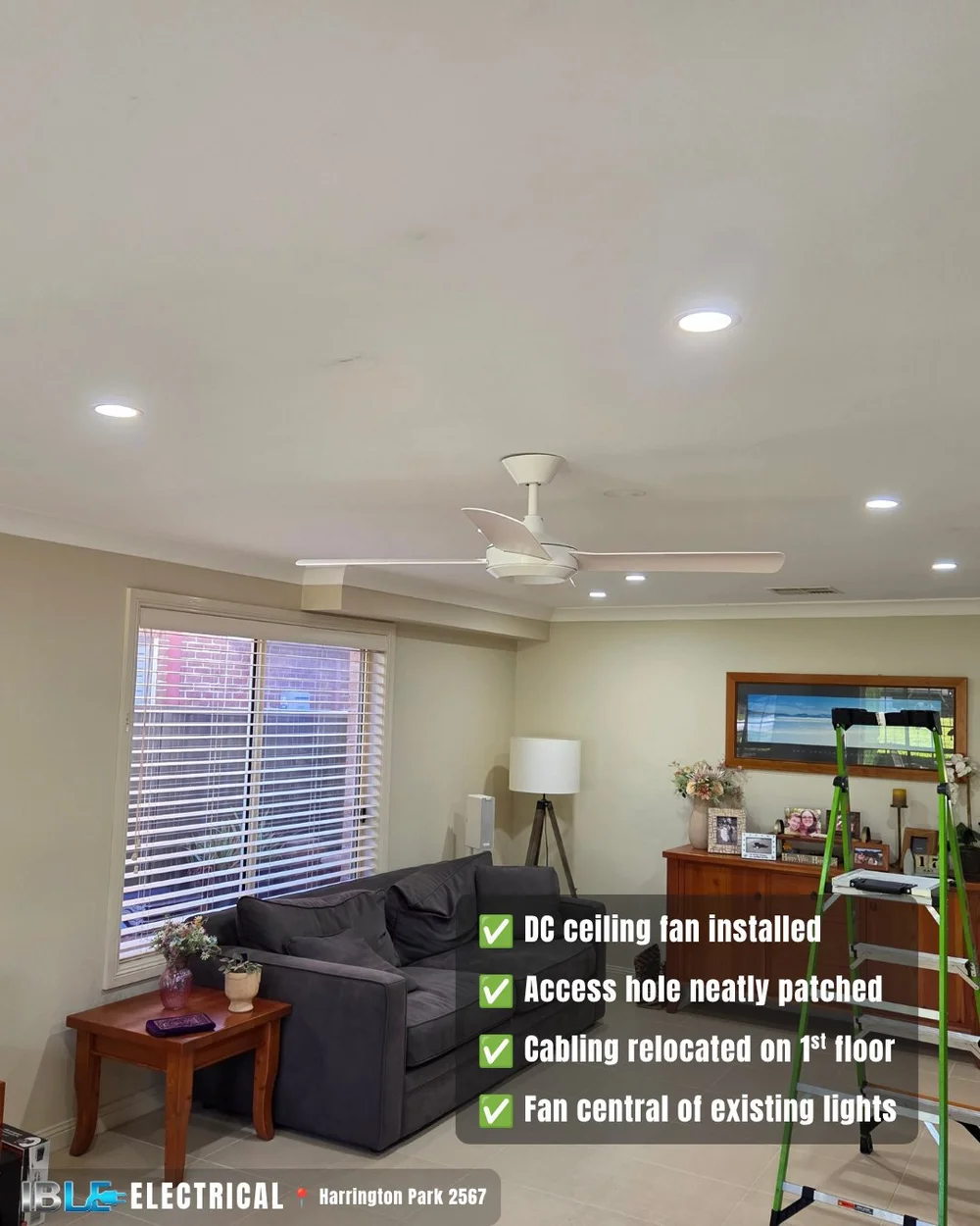 Ible Electrical ceiling fan installation completed in Harrington Park, NSW