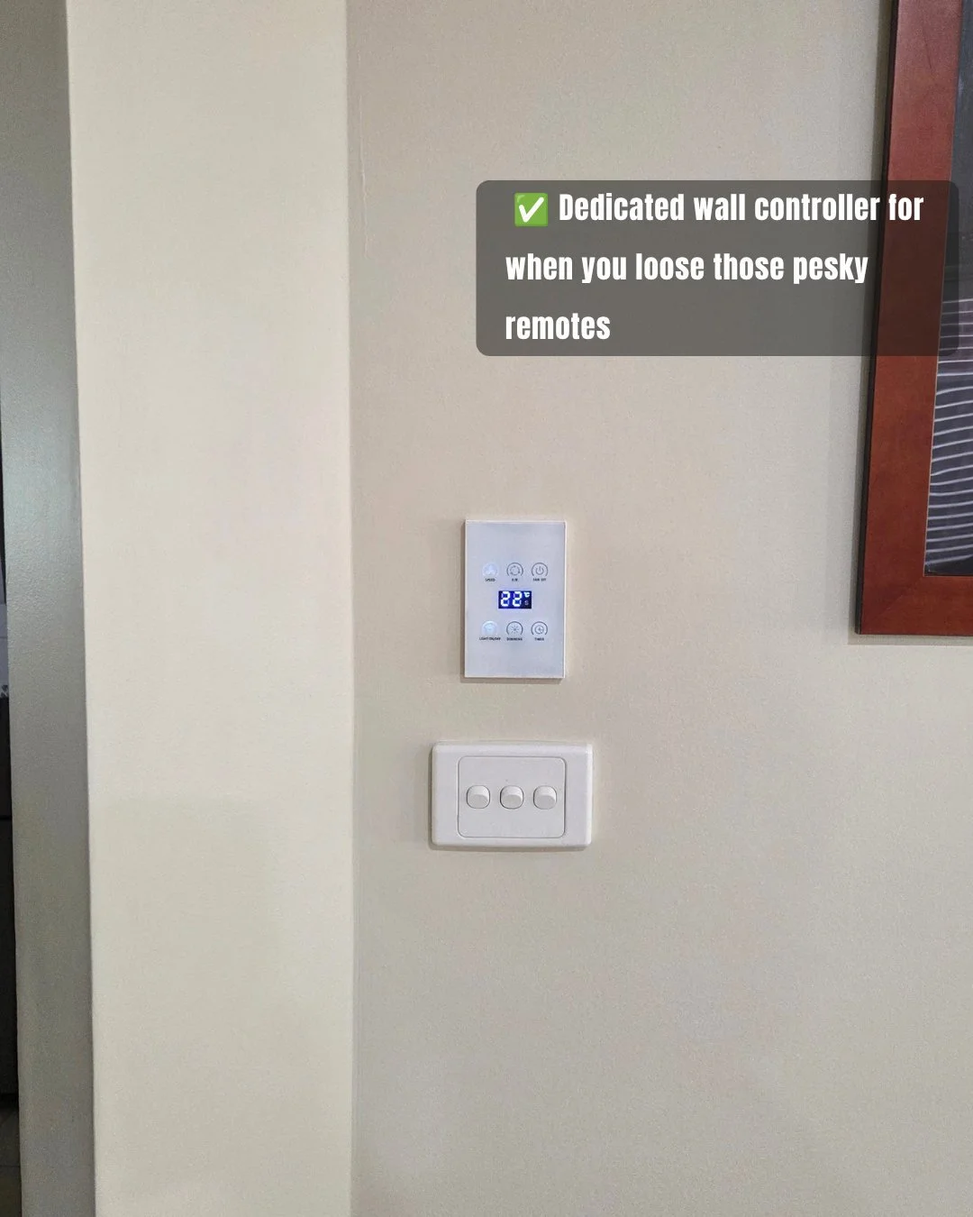 Dedicated wall controller installed for a DC ceiling fan at a Harrington Park home