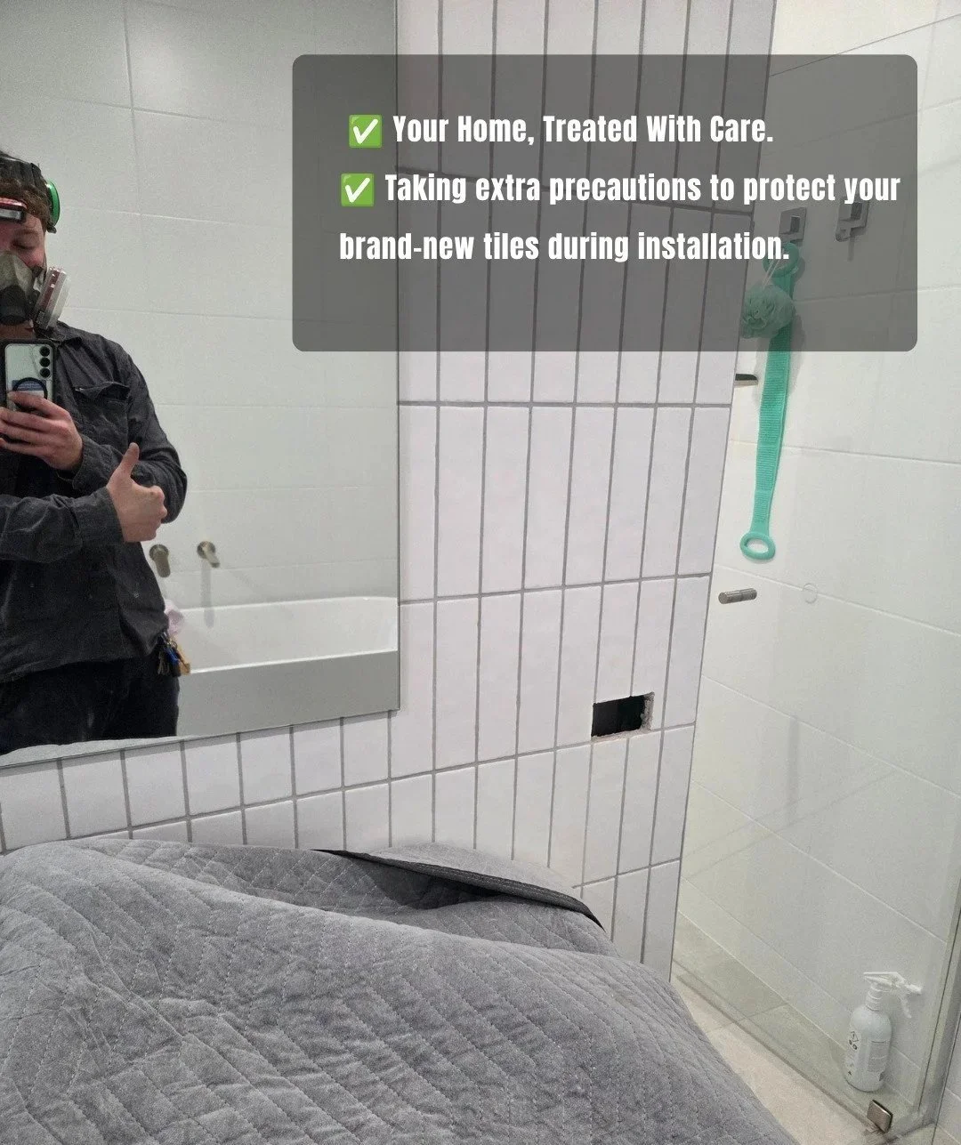 neat power point cut out on a white tiled bathroom wall in Oran Park ready for power point installation