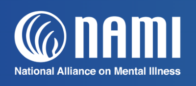 NAMI logo with blue background and white text, including the full name 'National Alliance on Mental Illness'.