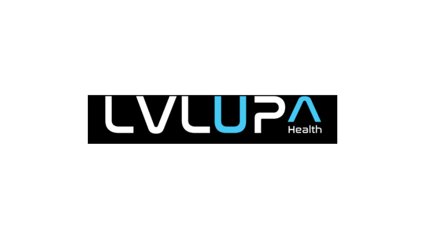 LVLUPA Health logo with black background and white and blue text.
