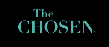 The Chosen logo with blue text on a black background.
