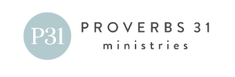 Proverbs 31 Ministries logo with a blue circle and white text.