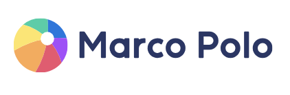 Logo featuring a multicolored circle next to the text 'Marco Polo' in dark blue font.