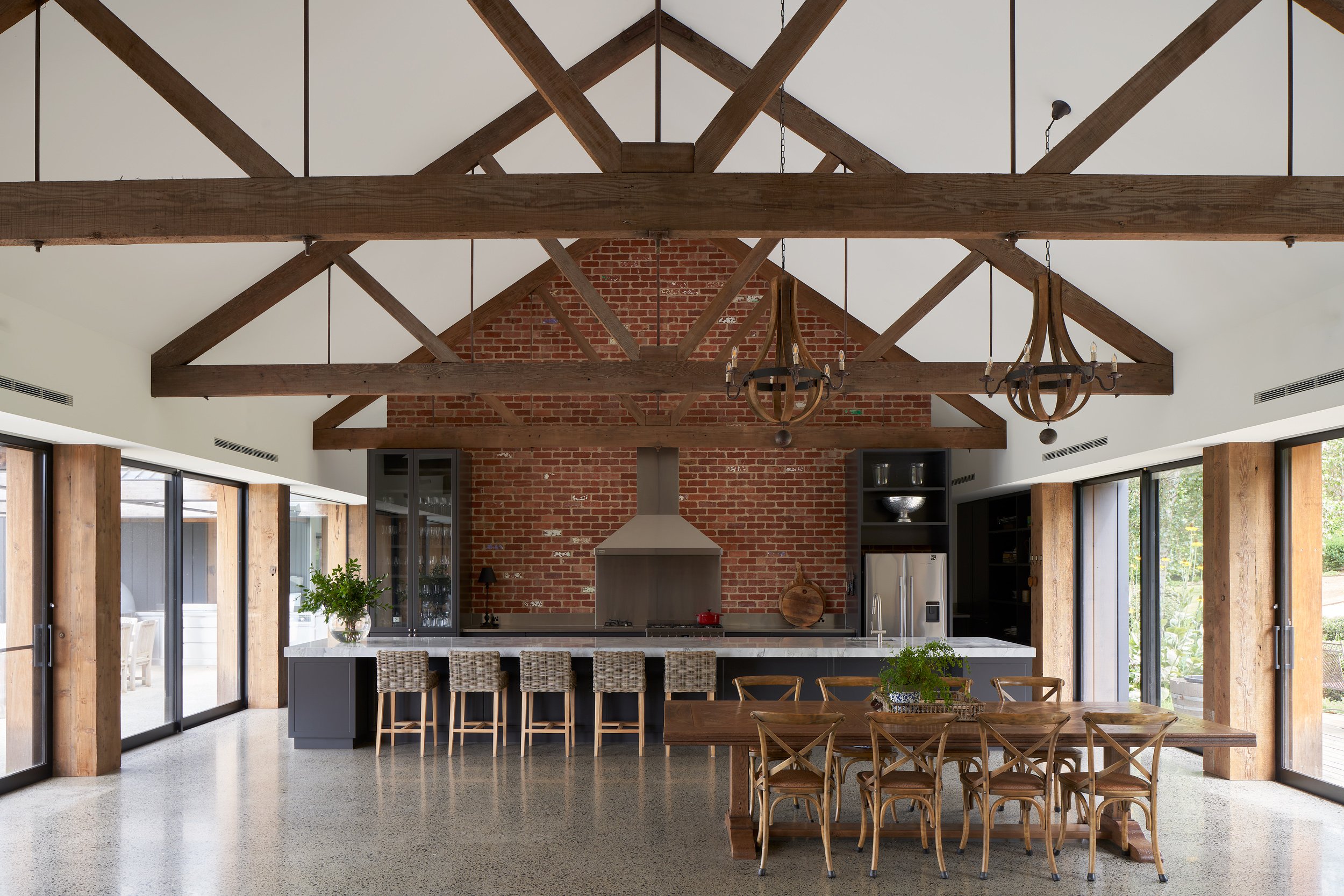 Red Hill Project for Pintal Construction. Recycled red brick used throughout with beautiful exposed beams.