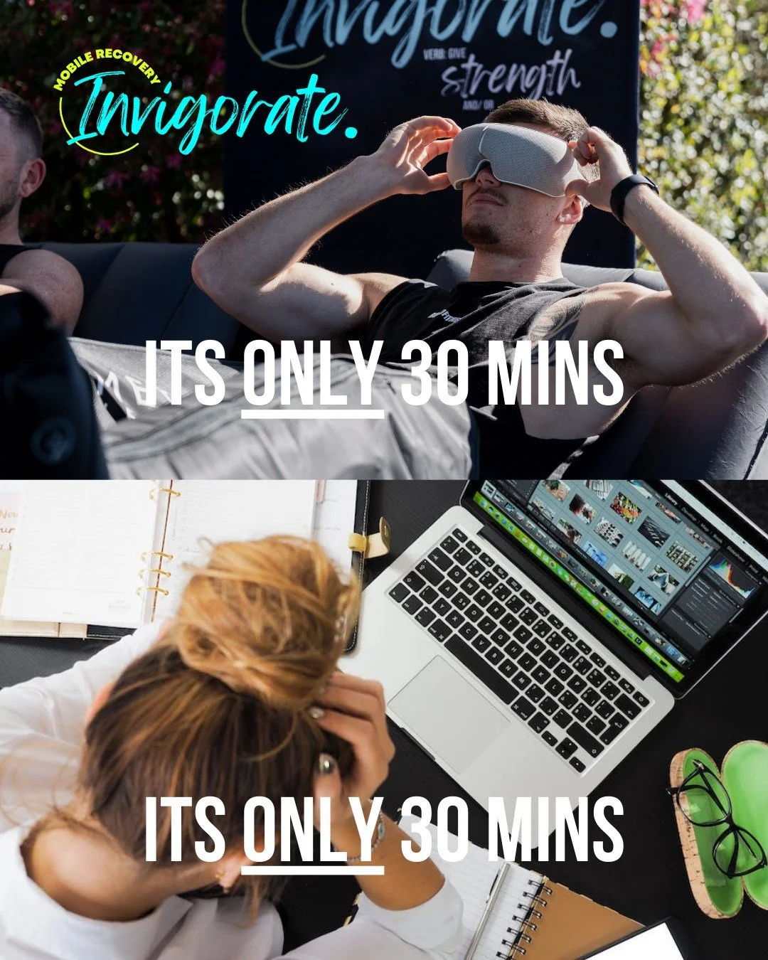 Take 30 minutes for yourself and prioritise your well-being! 🌟
In today&rsquo;s fast-paced world filled with work stress, endless social scrolling, and lounging, it&rsquo;s easy to forget to care for our bodies. Invigorate Recovery is here to help y