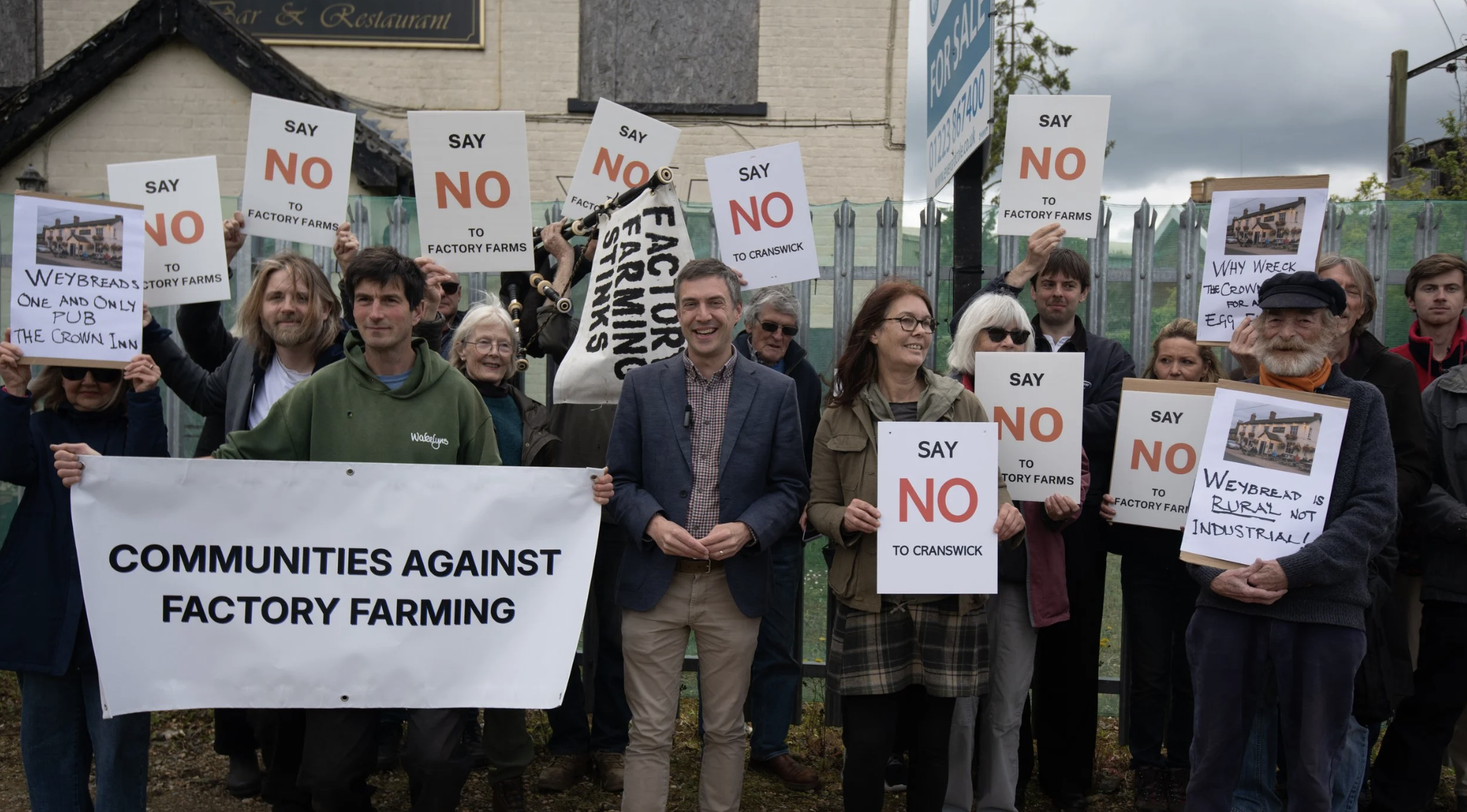 Green MP and Newly Elected Councilor join residents in Weybread to protest the Cranswick expansion.&nbsp;