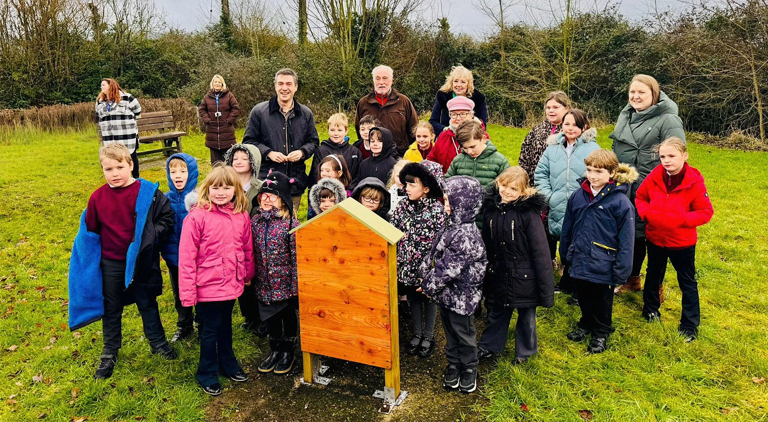 With students at Burston Primary School who  showed me their new bug hotel in the community orchard.