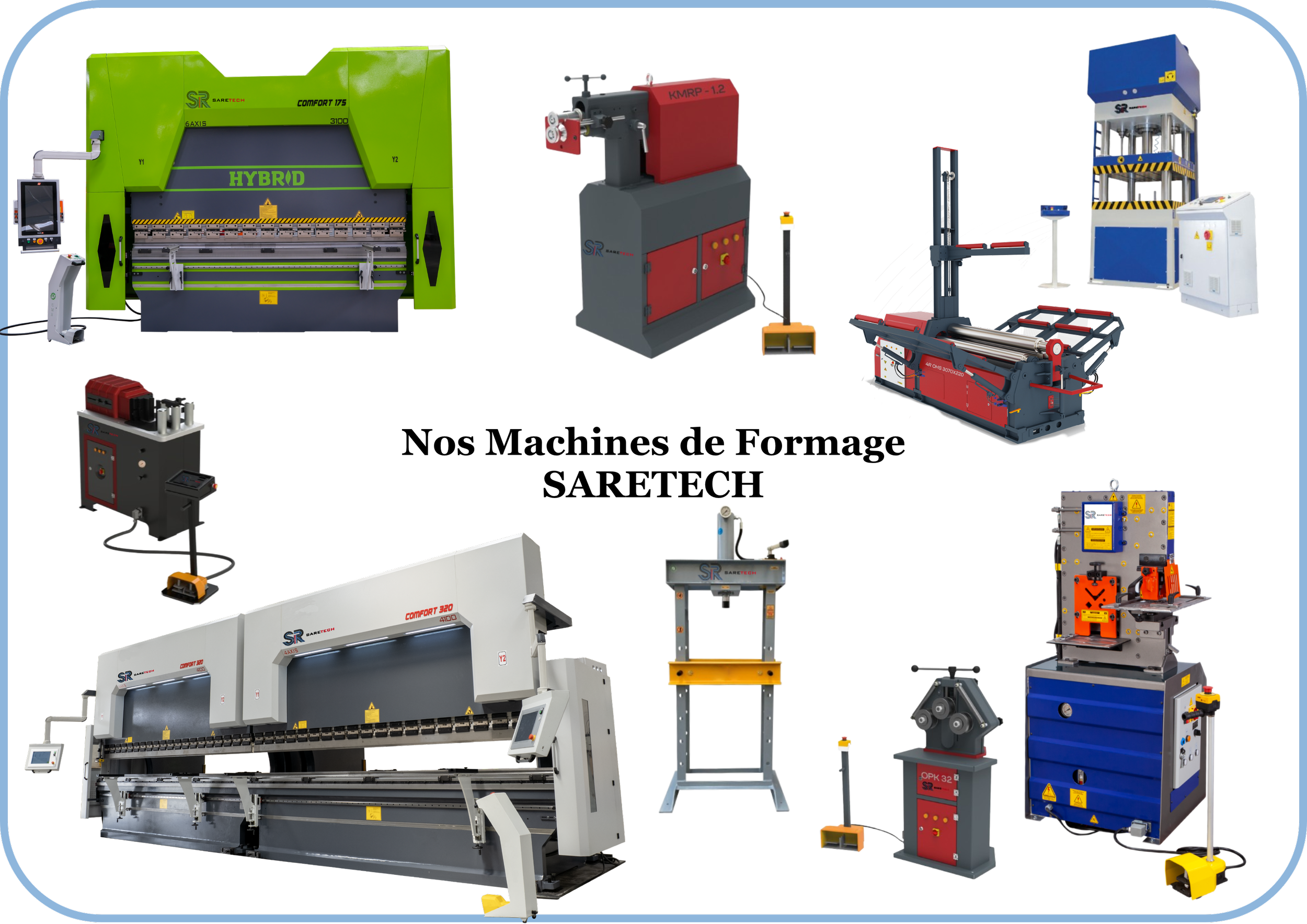 Collection de machines industrielles pour la fabrication et la découpe de métaux, y compris presses, découpeuses, et équipement automatisé dans un environnement de fabrication.