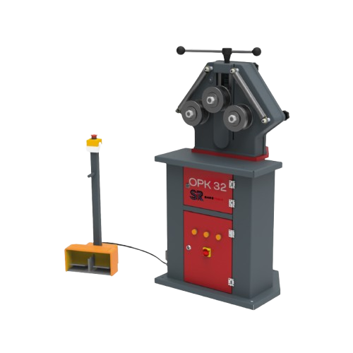 Machine mécanisée utilisée pour l'usinage ou pliage, avec commande électrique et un support pour le matériel.