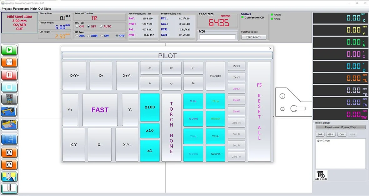 Capture d'écran de la commande numérique de la machine découpe plasma pour tubes