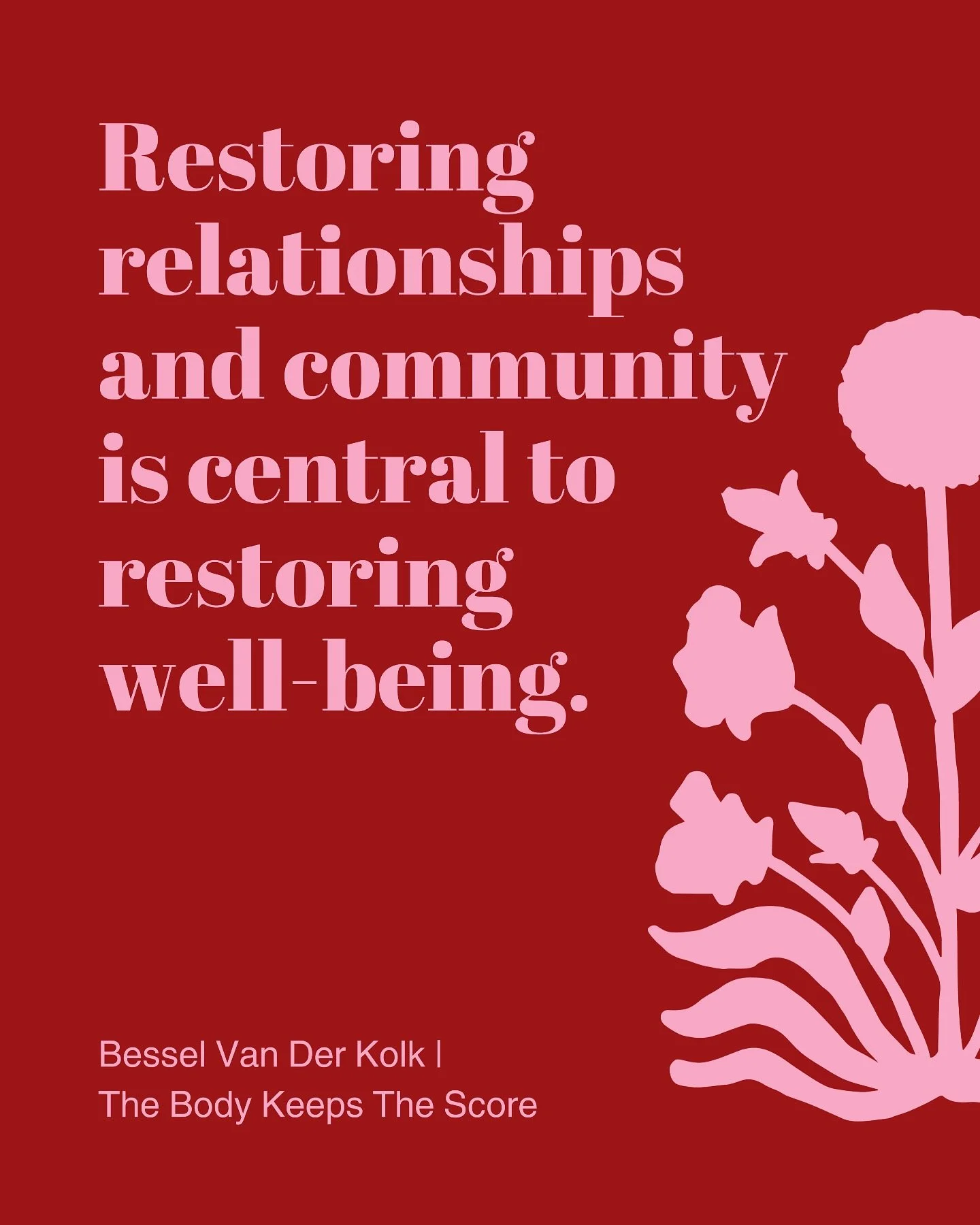 I&rsquo;ve recently finished reading The Body Keeps The Score by Bessel Van Der Kolk, and this was my favourite quote! 💖

Connection is so intrinsic to our health.