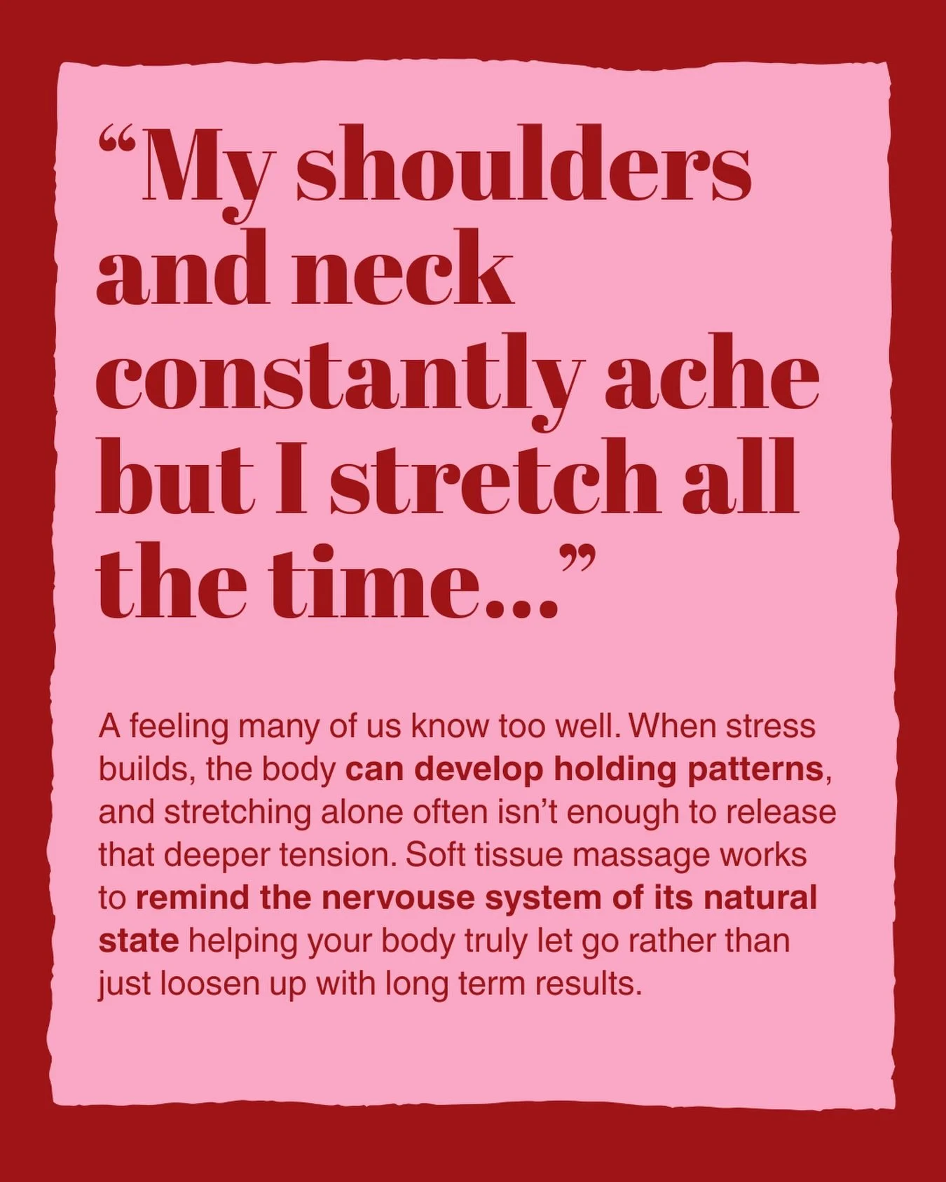 This is something I hear regularly from clients and it&rsquo;s often more noticeable when we aren&rsquo;t in our regular routine and the body stresses aren&rsquo;t there. 

That&rsquo;s why massage is so magic &hellip; it works not only on a physical