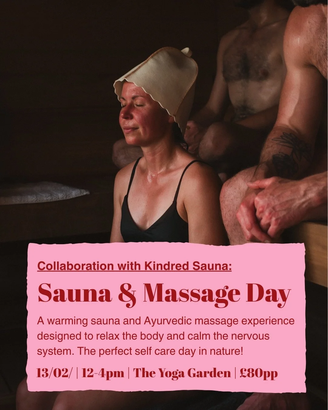 Sauna and massage in nature, the best therapy!

Join me and @&zwnj;kindredsauna on Friday the 13th February for a warming sauna and Ayurvedic massage experience designed to calm the nervous system, support circulation and invite deep rest.

You&rsquo