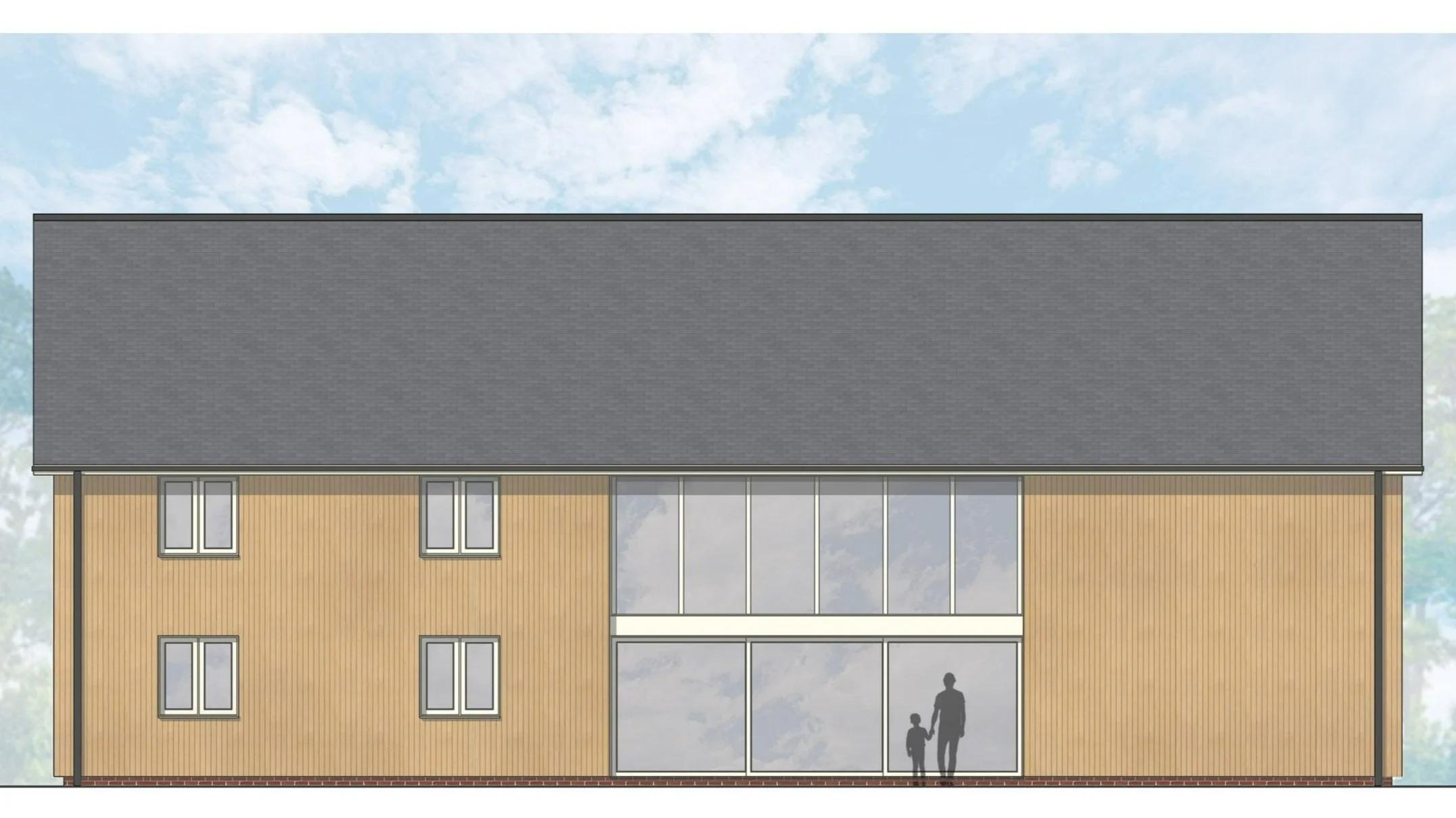 Modern Barn-style House Elevation with slate roof and timber cladding