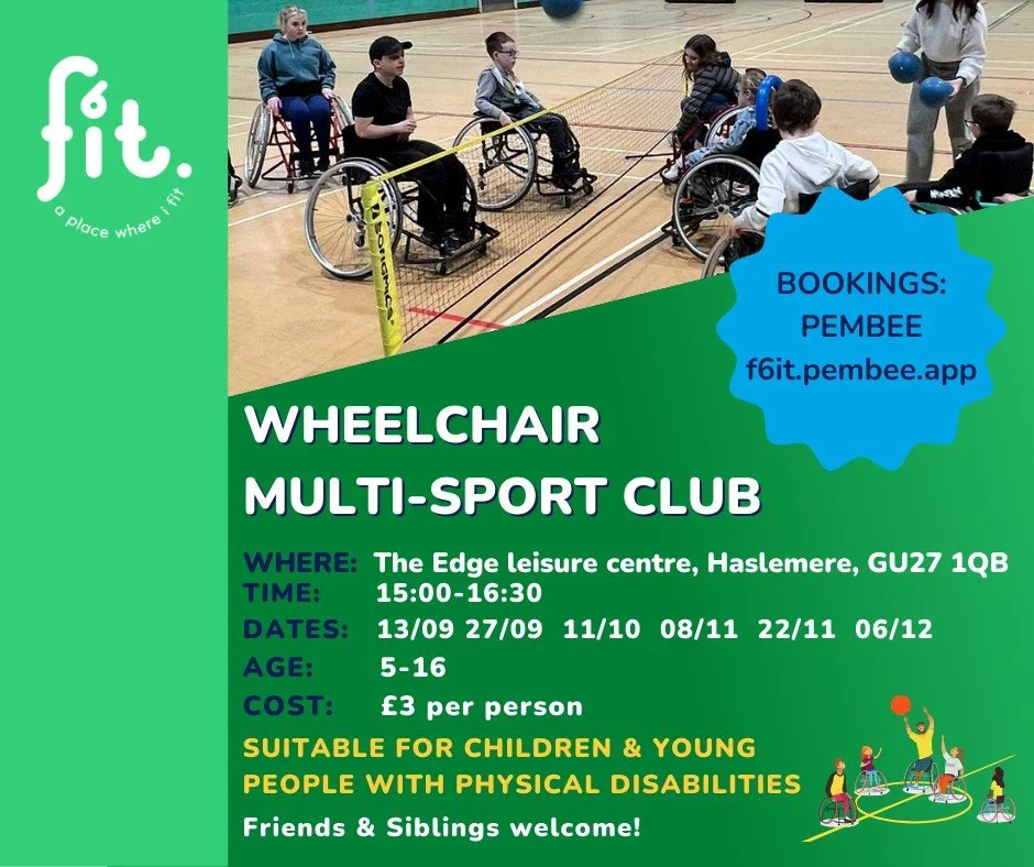 🍁 AUTUMN TERM 2025 🍁

👨&zwj;🦽F6IT WHEELCHAIR MULTI SPORT CLUB👩&zwj;🦽

🏀 We have 12 spaces available per session for children of all abilities (disabled and non-disabled), aged 5-16

📍Where: The Edge Leisure Centre, Woolmer Hill, Haslemere, GU