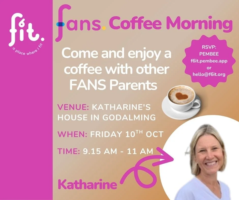 ☕ FANS COFFEE MORNING ☕

🧐 Who is it for: 
For any parent of a child with a disability and/or additional needs

🏠 Where:
Katherine's house in Godalming (address provided following registration)

🗓 When:
Friday 10th October 2025

⏰ Time:
9:15-11:00