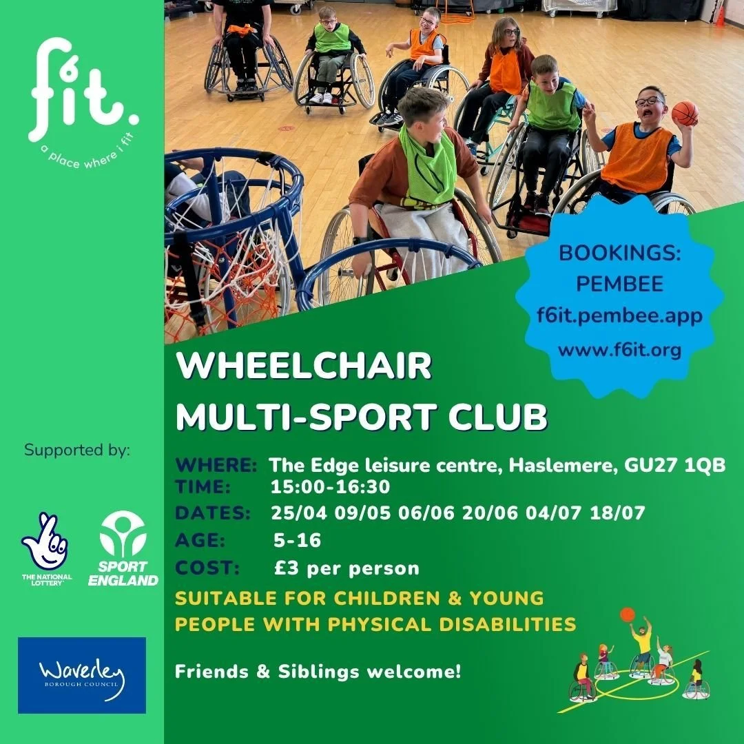 👨&zwj;🦽 WHEELCHAIR MULTI‑SPORT CLUB 👩&zwj;🦽

Inclusive multi‑sport fun for children aged 5&ndash;16 &mdash; disabled and non‑disabled. Wheelchairs provided!

📍 Haslemere
🗓️ Apr 25 &bull; May 9 &bull; Jun 6 &bull; Jun 20 &bull; Jul 4 &bull; Jul 