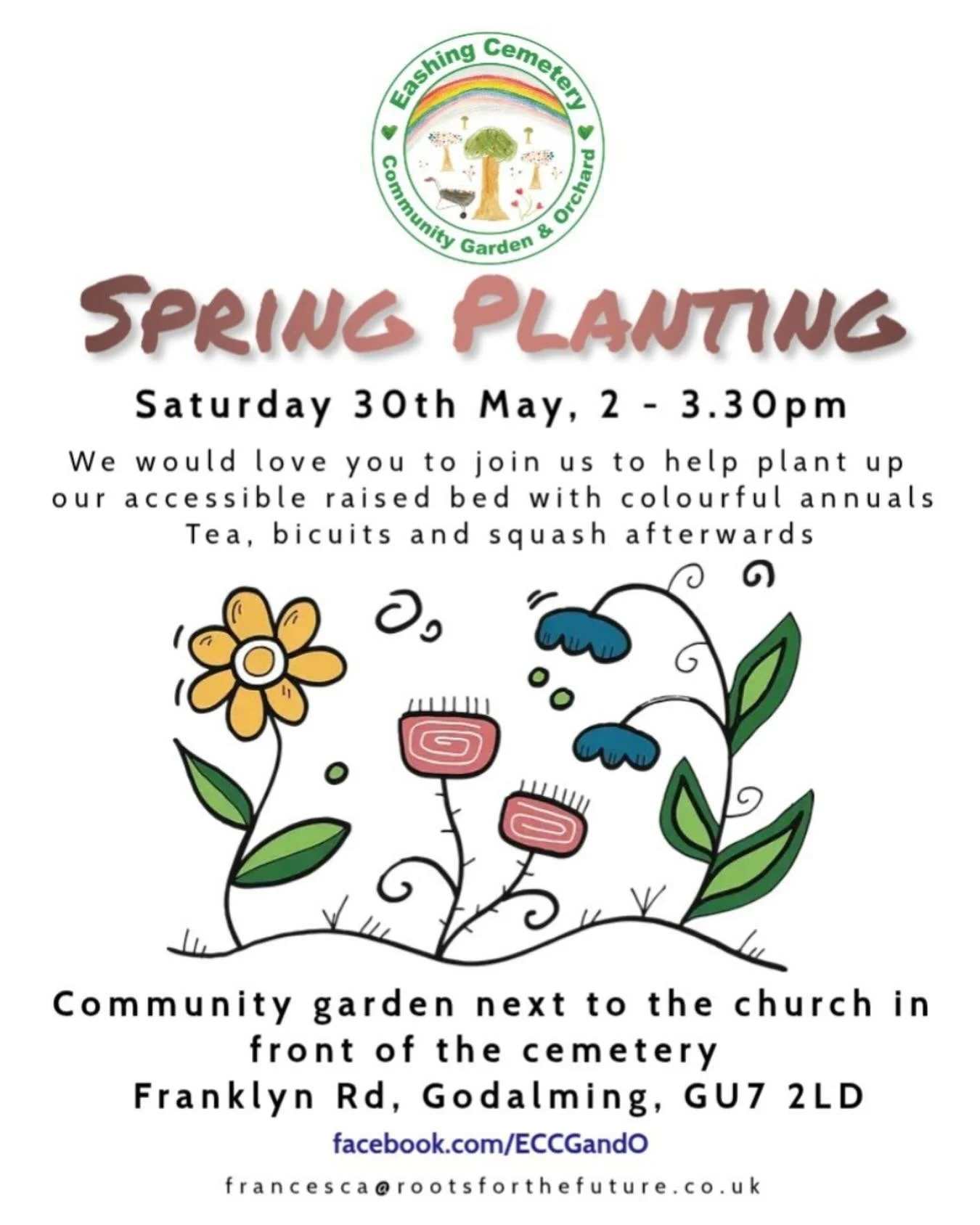 🌱 Spring Planting Day - Eashing Community Garden 🌱
Saturday 30th May, 2&ndash;3.30pm

Come and join us for a relaxed afternoon of planting, fresh air and community fun at the beautiful Eashing Community Garden.

📍 Location 
The garden sits next to