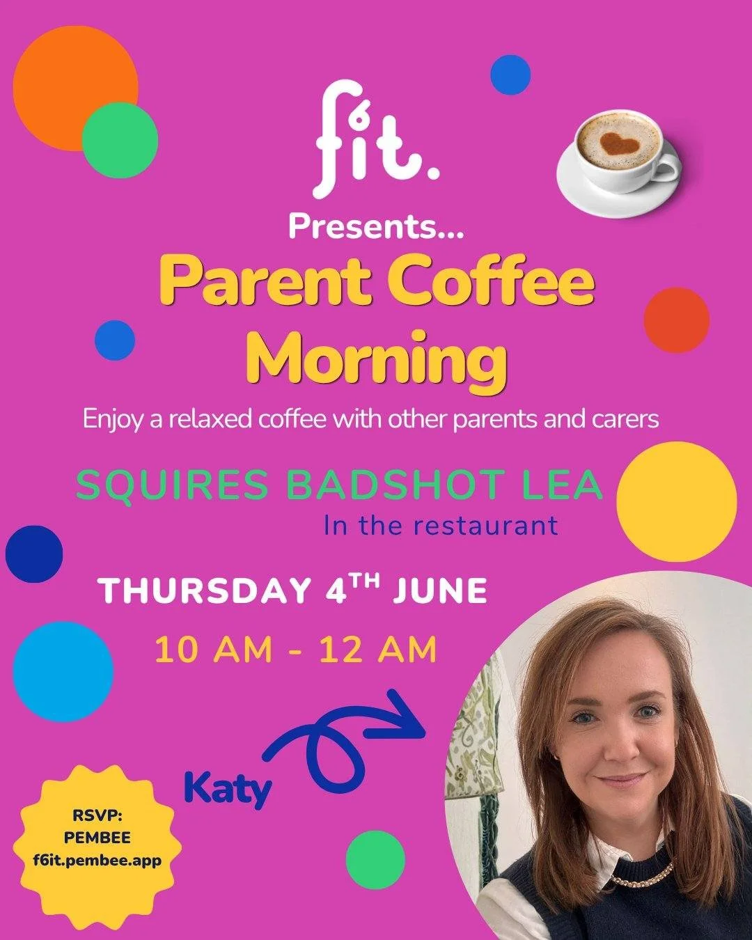 ☕ COFFEE MORNING ☕
Come and enjoy a lovely, relaxed morning with Katy.

🧐 Who can join? Parents of a child with a disability

📍 Where: In the restaurant at Squires in Badshot Lea. 

🗓 When: Thursday 4th June 2026

⏰ Time: 10am - 12pm

💻 How to jo
