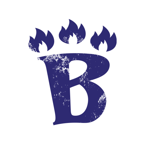 A stylized letter 'B' with flames on top.