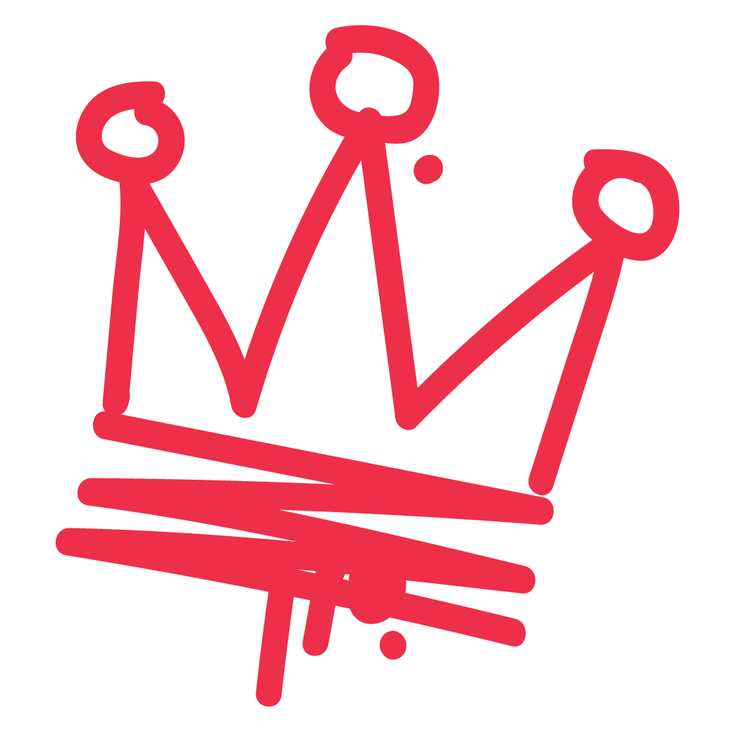 Red graffiti-style crown on a white background.