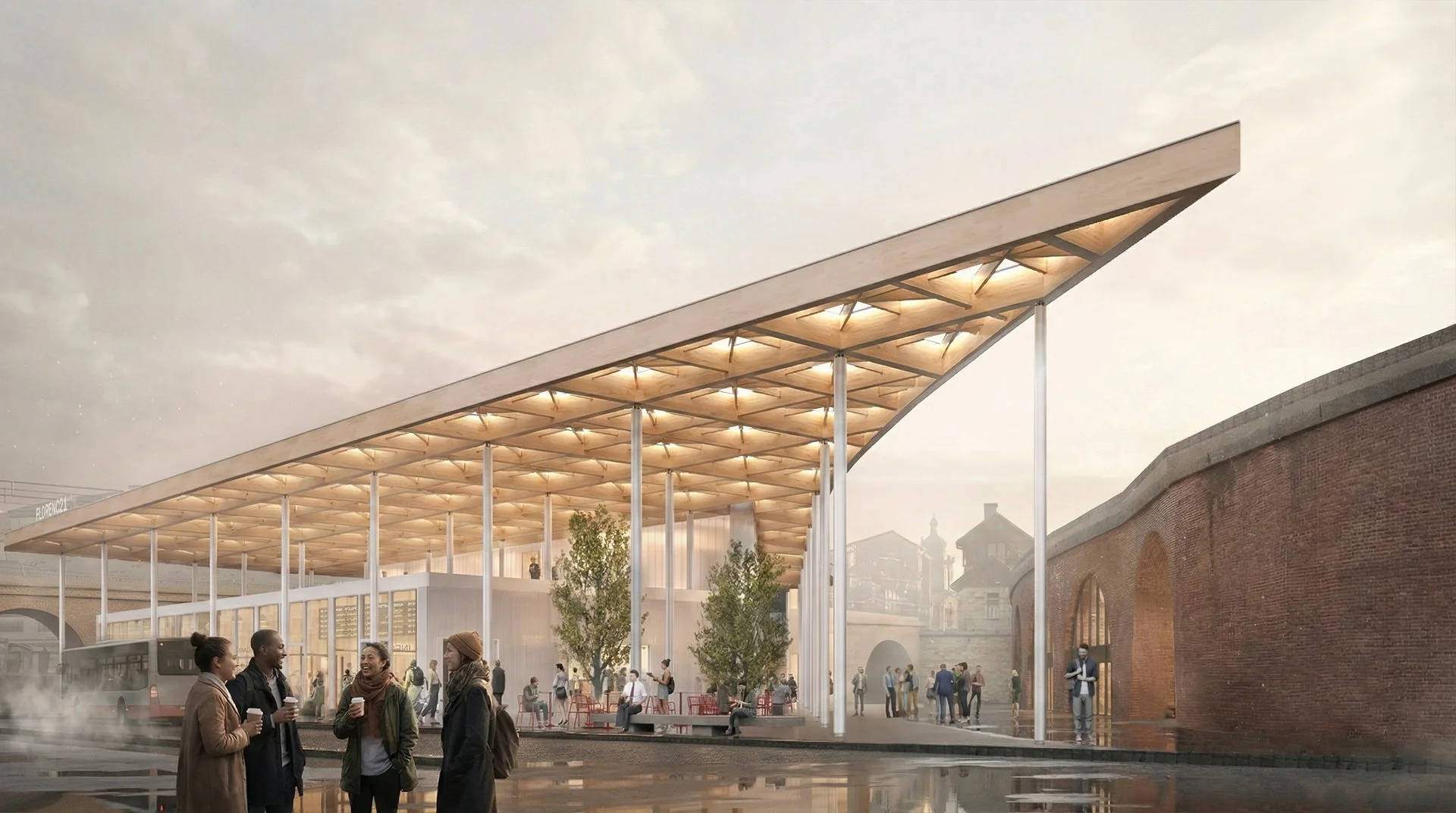 Florenc temporary bus terminal hall