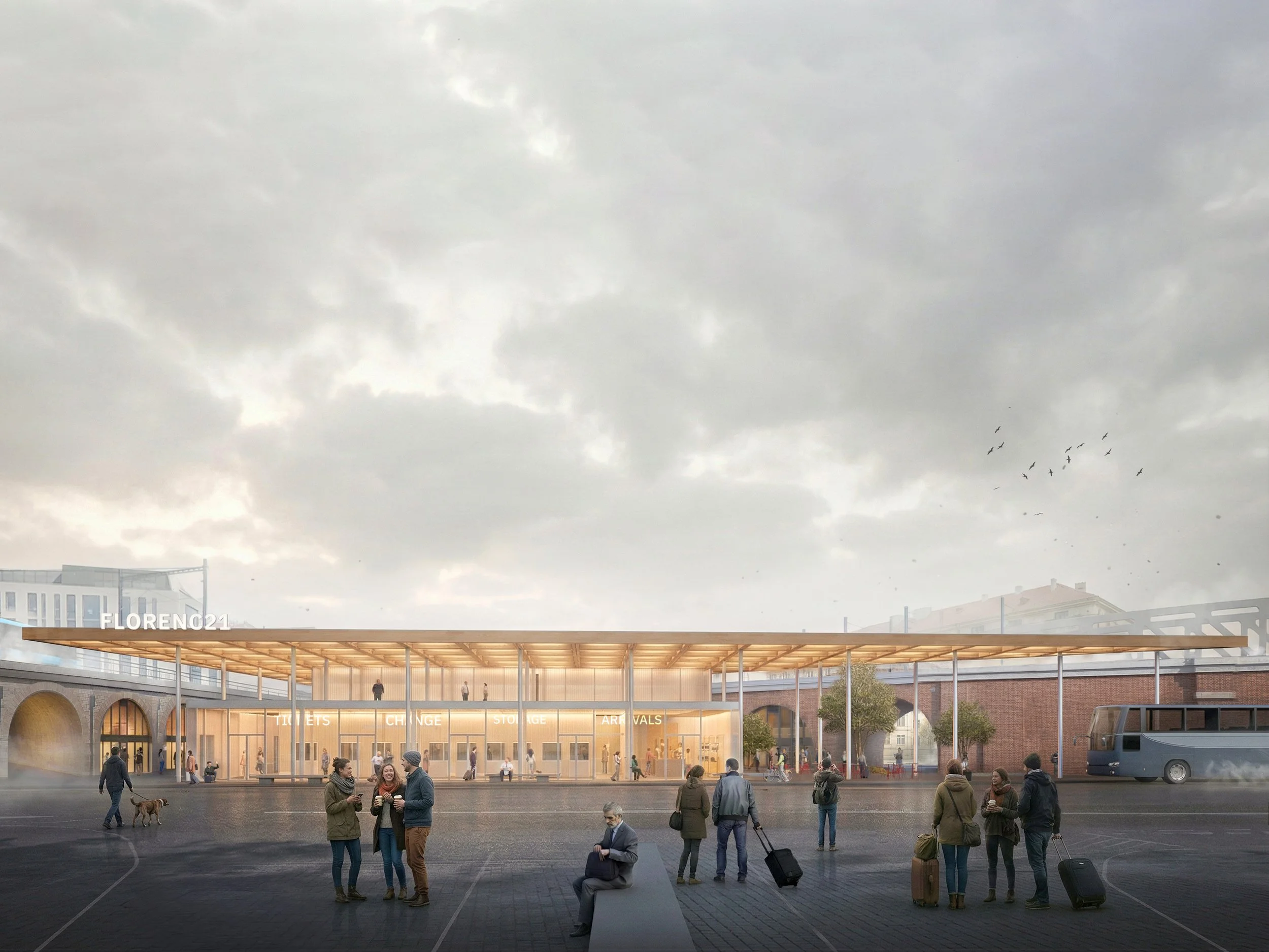 Florenc temporary bus terminal hall