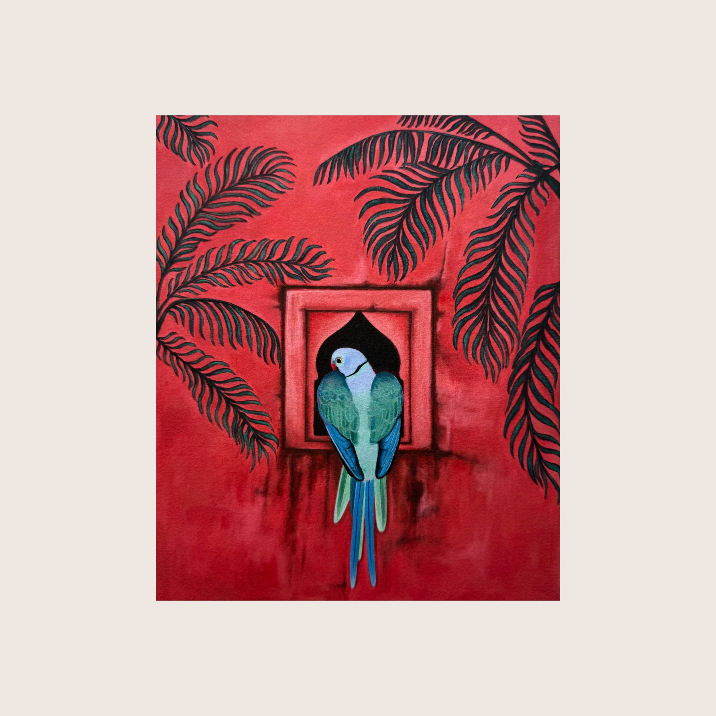 Niche with Indian ring neck Parrot
