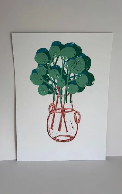 Eucalyptus pink vase