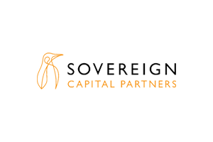 Logo for Sovereign Capital Partners featuring a stylized bird outline in orange and the text 'Sovereign Capital Partners'.