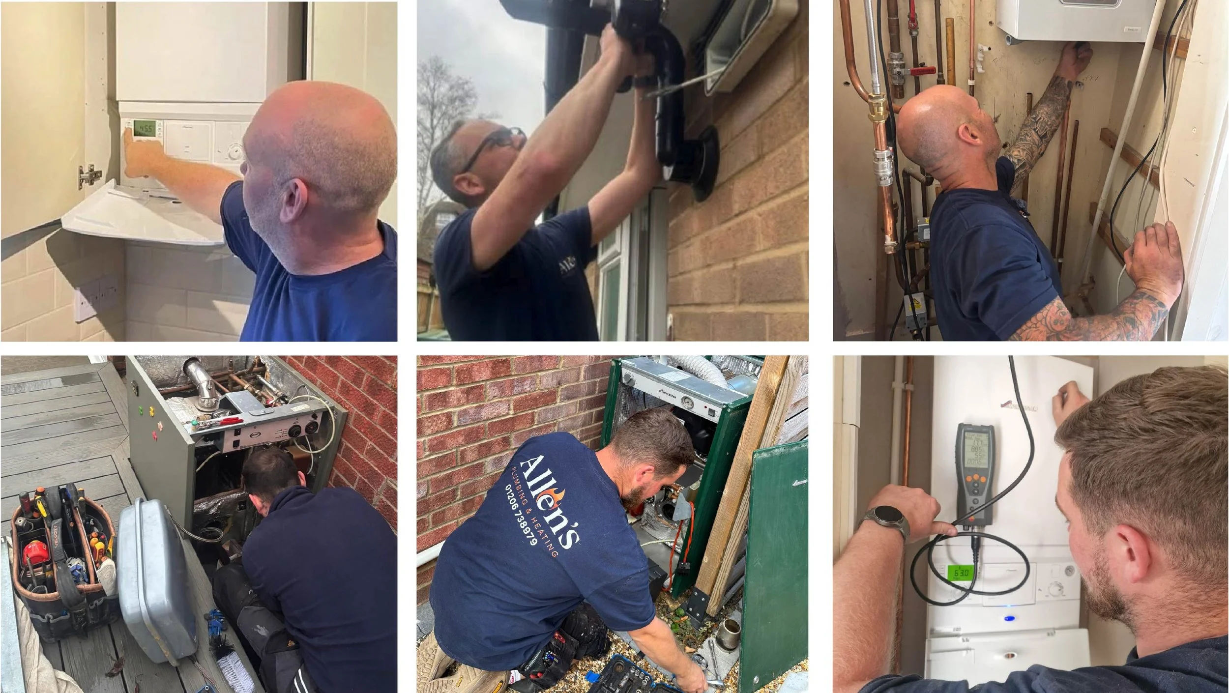 Allen’s Plumbing & Heating engineers servicing and working on boilers in customers’ homes