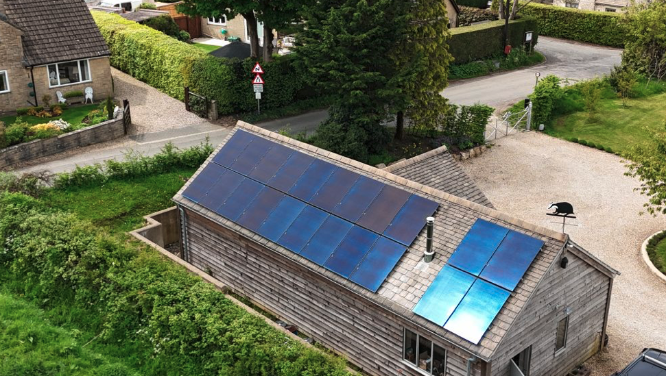 A PV system fitted to garage roof
