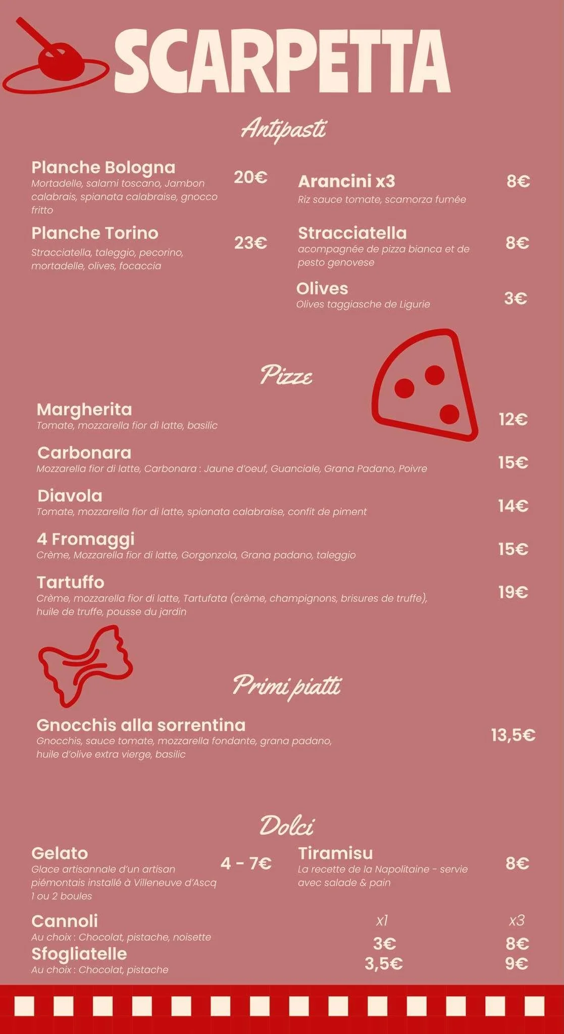 menu restaurant italien