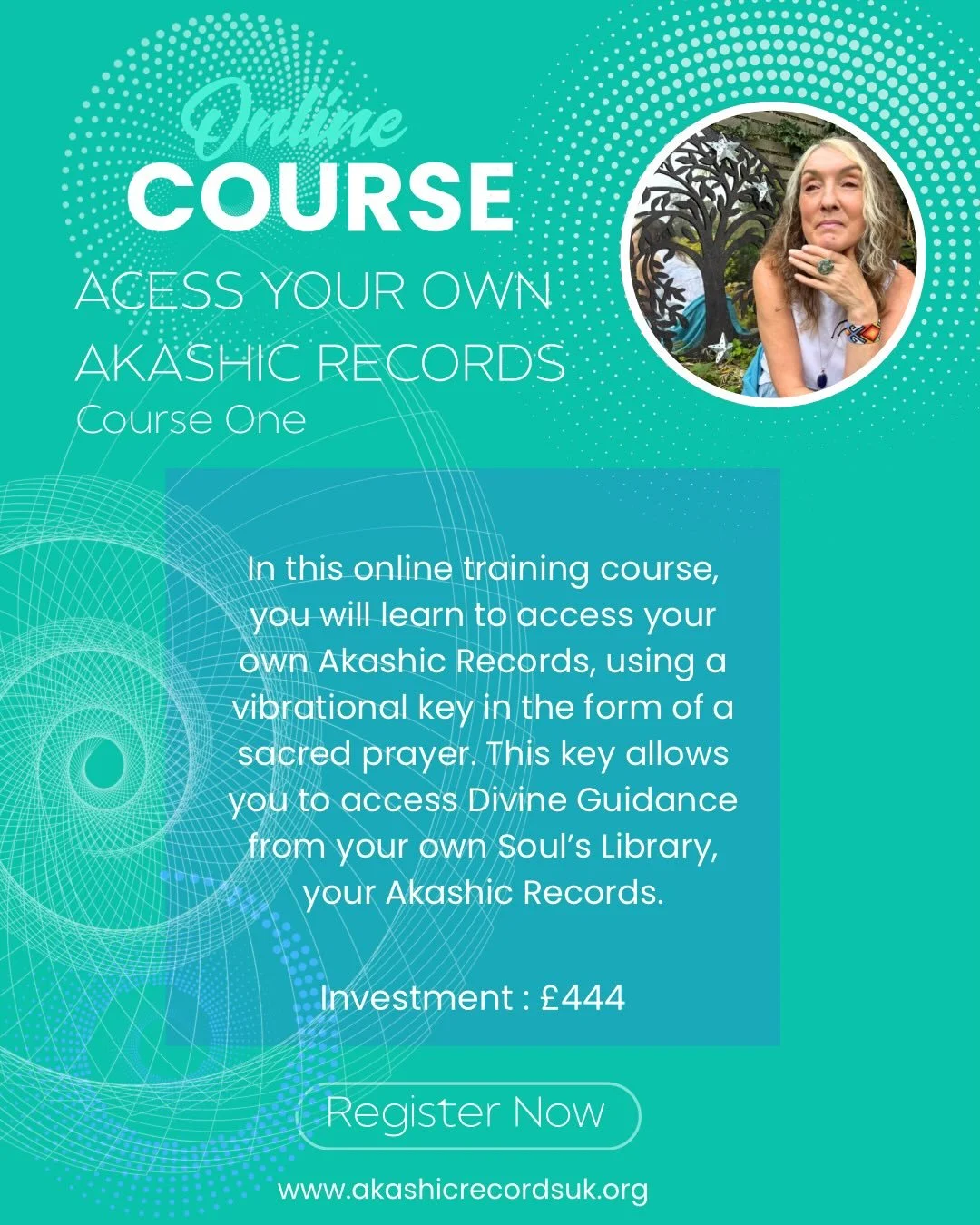 Access your own Akashic Records Online Training (Course One) - Starts this Friday, October 9th at 2pm bst. 

In this training, you will learn to access your own Akashic Record, using a vibrational key in the form of a sacred prayer. This key allows y