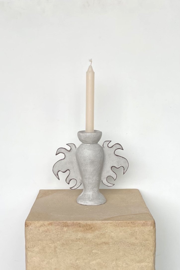“Flame Candle Holder II”
Dark Stoneware, White Glaze
2022