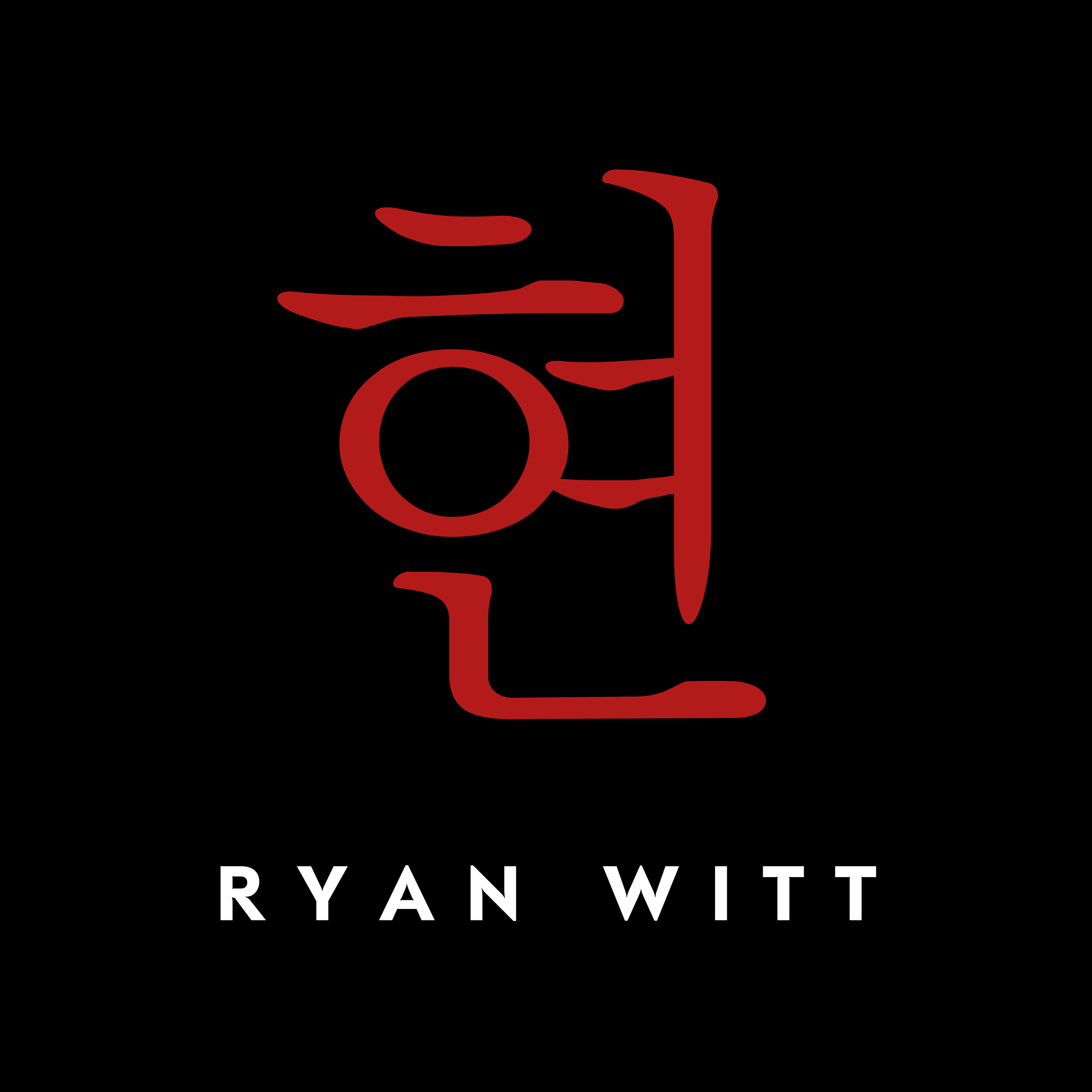 Red Korean character on black background with "RYAN WITT" text below