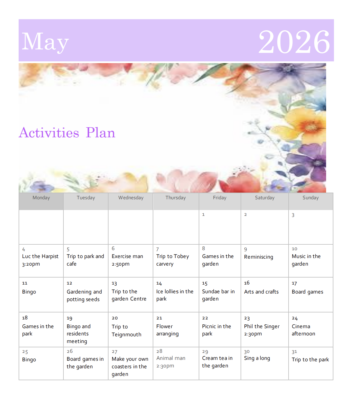May Activities at Somerforde