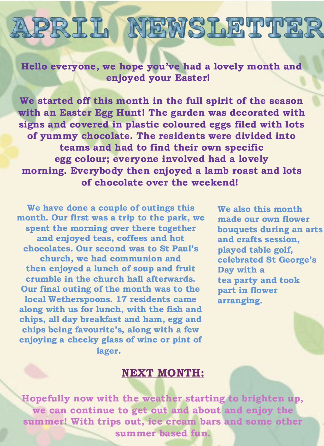 April newsletter