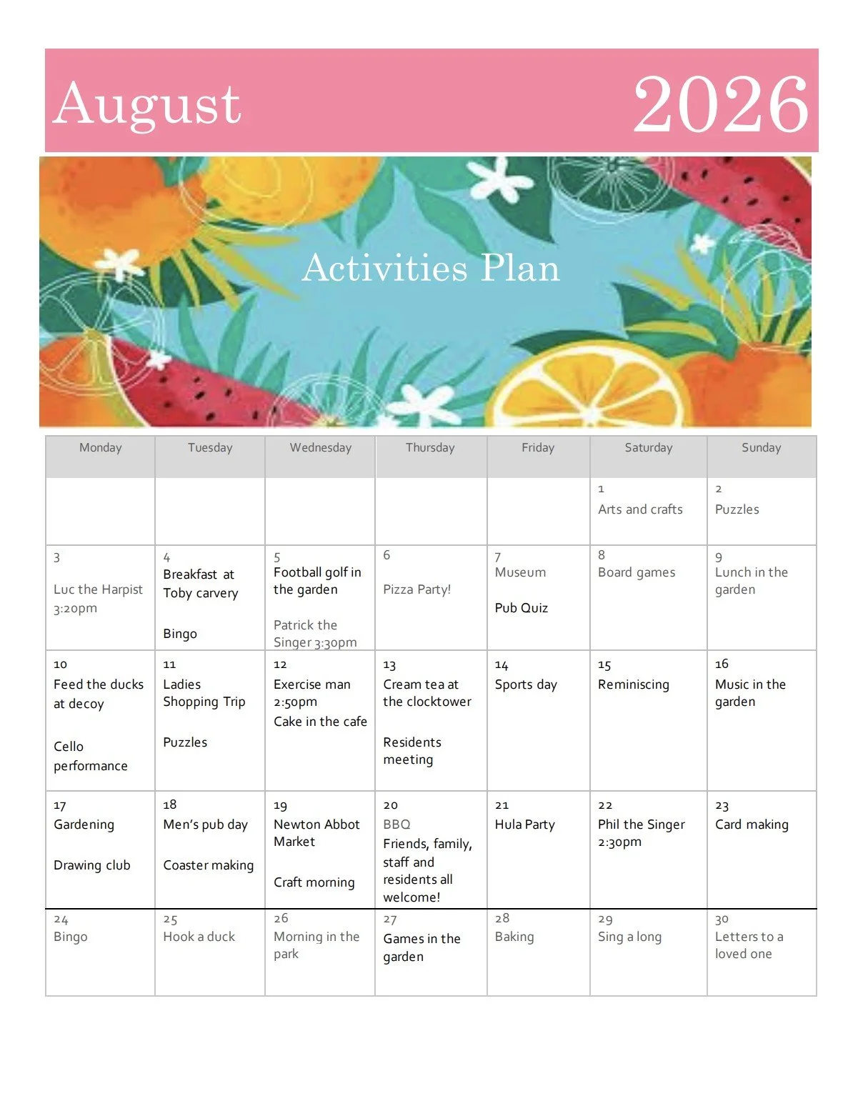 August Activites 