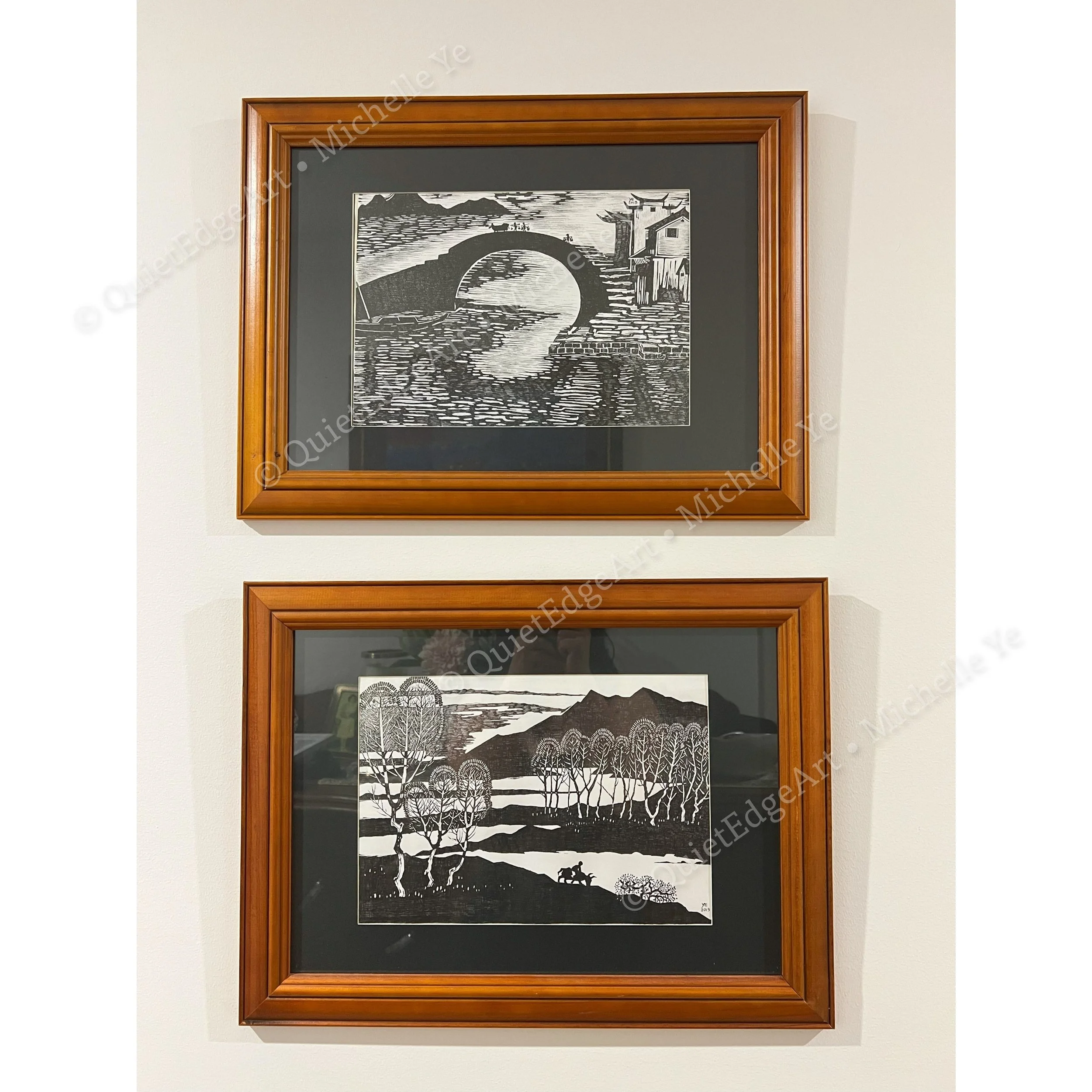 Impressions from Memory.
These monochrome ink artworks pay homage to the traditional woodcut printmaking style I first encountered during my childhood in my hometown. With striking contrasts and rhythmic lines, they evoke a quiet narrative: a solitar