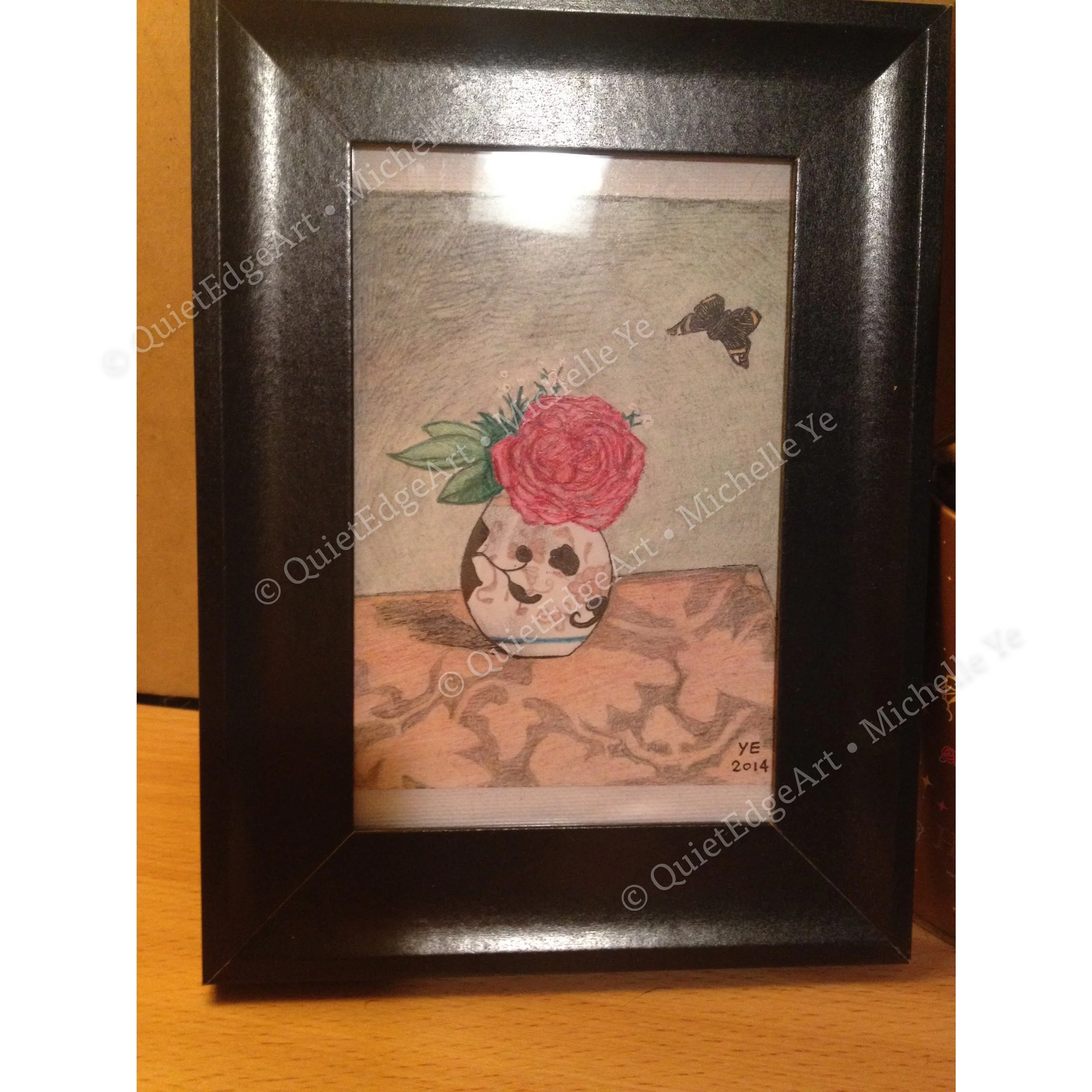 Garden Rose, pencil on paper, approx A6 size, 2014. Reference photo from the internet (Garden Rose and Blue Forget-Me-Nots in a Vase by Gustave Caillebotte)