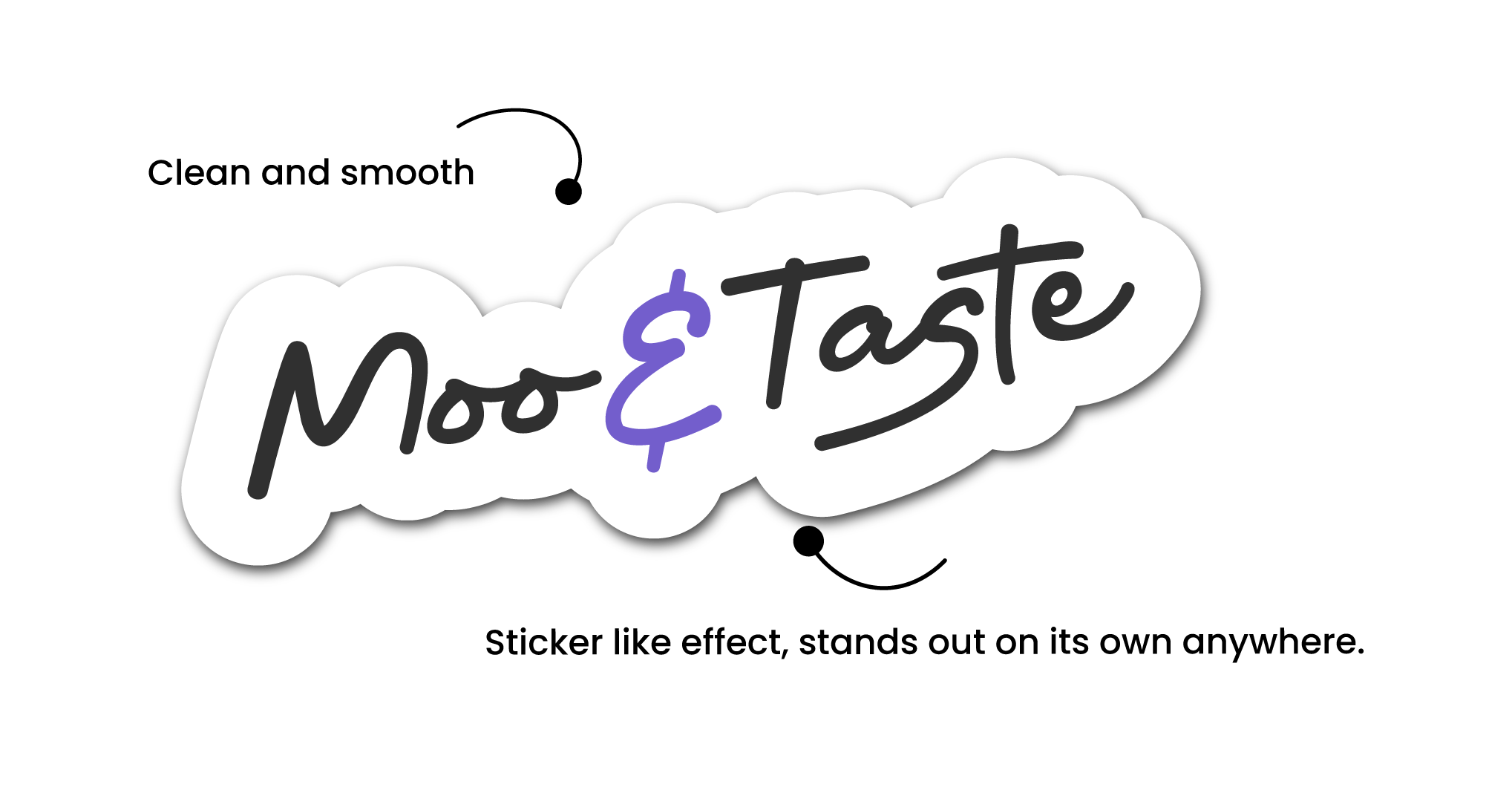 Stylized logo with the text 'Moo & Taste' in handwritten font, with 'Moo' in black and '& Taste' in black, set against a black background.